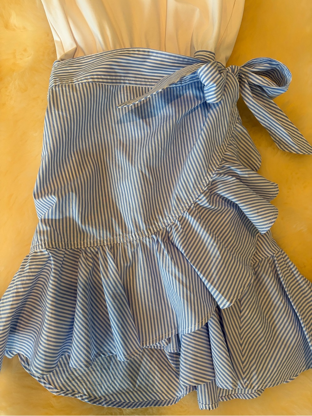 Veronica Beard Blue and White Striped Ruffle Wrap Mini Skirt - Picture 4 of 6